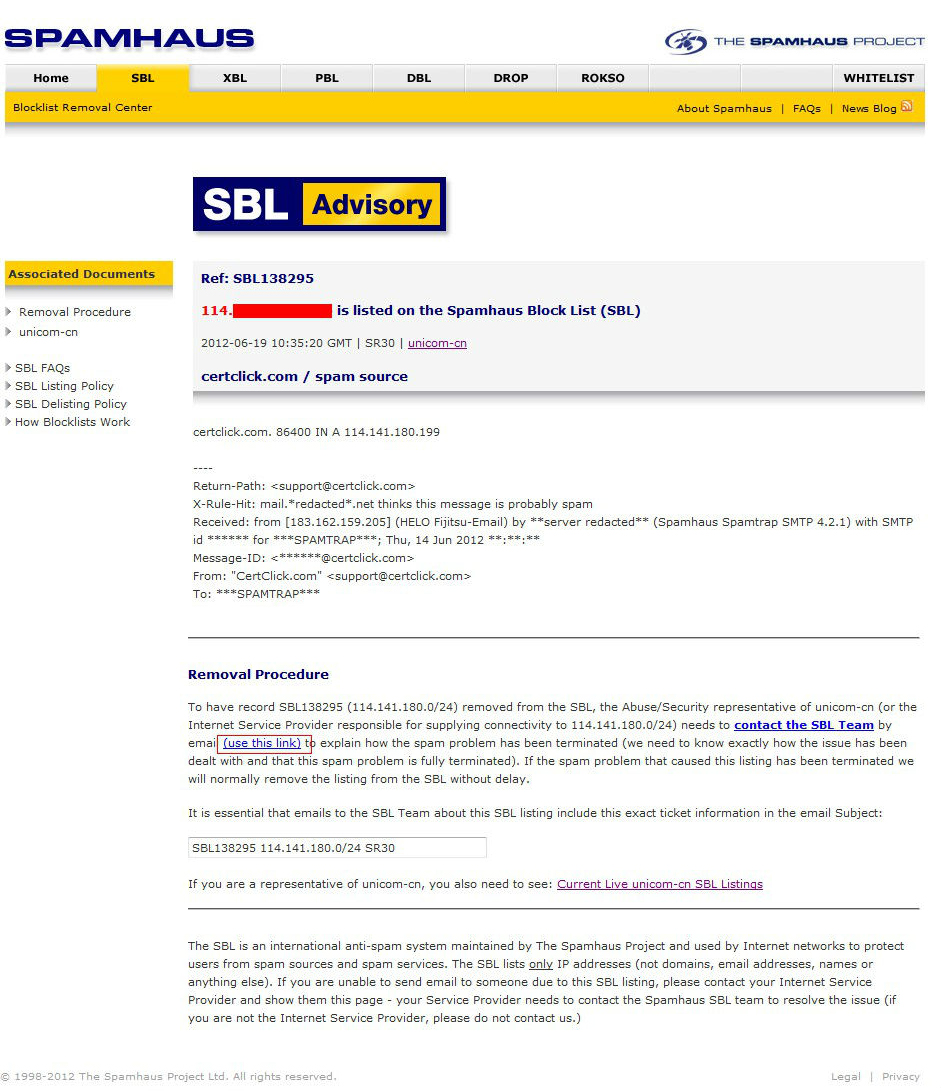 CBL/SBL（cbl.abuseat.org）黑名单移除方法